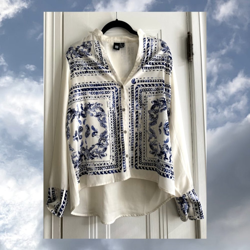 Urban Outfitters Banda Print Silky Button Down